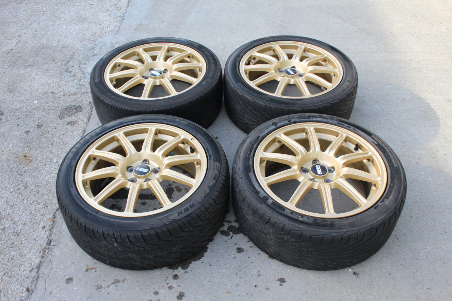 04 2004 SUBARU WRX STI GOLD FORGED BBS RIMS WHEELS & TIRES 5X100 17X7.5 ...