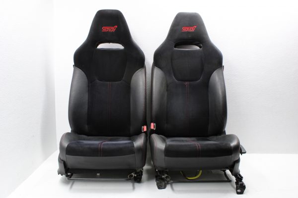 2008-2014 SUBARU WRX STI FRONT SUEDE/LEATHER SEATS BLACK LH/RH PAIR OEM