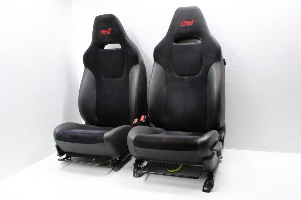 2008-2014 SUBARU WRX STI FRONT SUEDE/LEATHER SEATS BLACK LH/RH PAIR OEM - Image 2