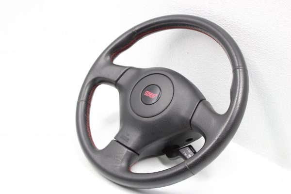 2005-2007 SUBARU WRX STI STEERING WHEEL & HORN ASSEMBLY RED STITCHED OEM EJ257 - Image 2
