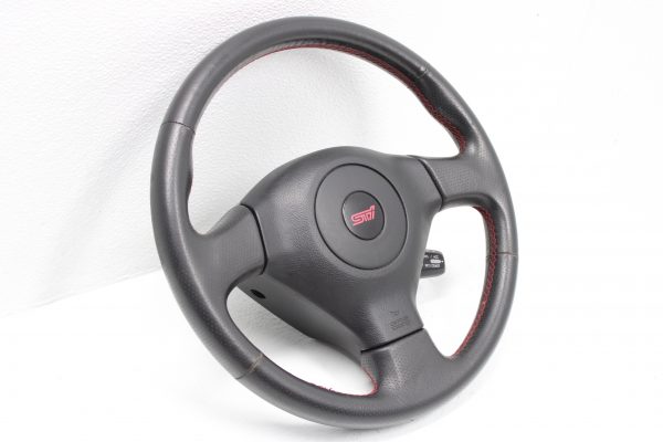 2005-2007 SUBARU WRX STI STEERING WHEEL & HORN ASSEMBLY RED STITCHED OEM EJ257 - Image 3