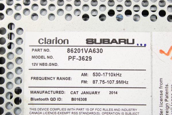 2015 SUBARU WRX STI LIMITED CLARION HEAD UNIT RADIO CD PLAYER 86201VA630 OEM - Image 8