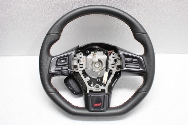 2015-2021 SUBARU WRX STI STEERING WHEEL ASSEMBLY LEATHER RED STITCHED OEM
