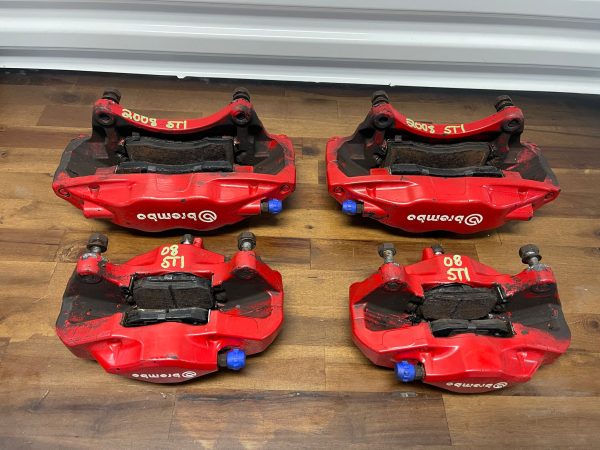 2008-2017 SUBARU WRX STI FRONT & REAR RED BREMBO BRAKE CALIPERS 69K MILES OEM - Image 4
