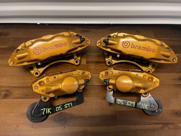 2004-2007 SUBARU WRX STI FRONT & REAR GOLD BREMBO BRAKE CALIPERS OEM 71K MILES